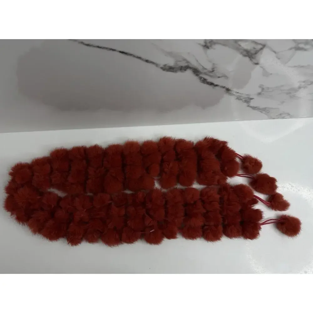 NWOT Adrienne Landau Scarf Holiday Red Pom-Pom Scarf Neck Warmer Rabbit Fur $120